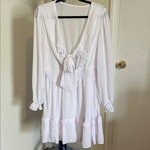 White Long Sleeve Dress with Tie Front